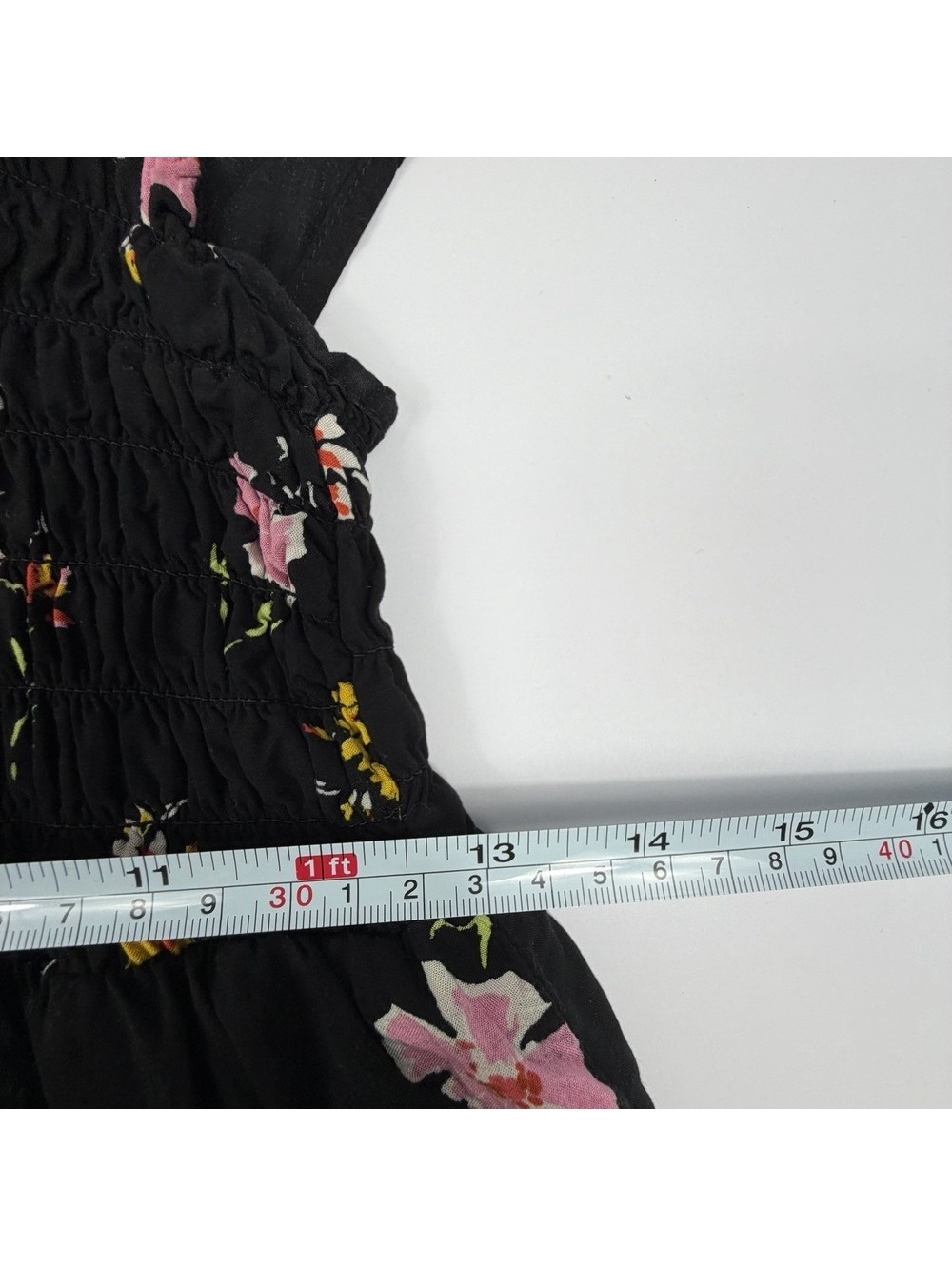 Free People Greatest Day Dress XS Black Floral Smocked Button Front Cottagecore - Picture 7 of 8